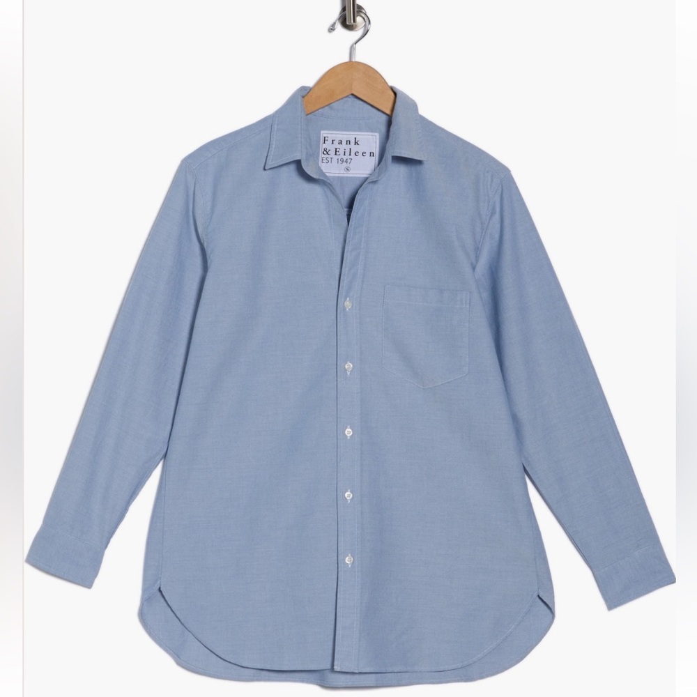 NEW Frank & Eileen Boyfriend Cotton Button-Up Shirt in Grey Oxford - Picture 3 of 5